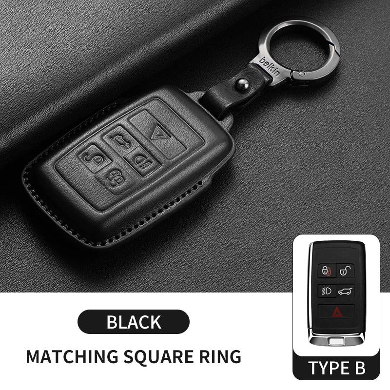 Läderbilnyckelfodral för Land Rover Range Rover Sport Evoque Freelander Velar Discovery 4 Nyckellös Nyckelring