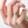Huitan Simple Design Gold Color Wedding Rings with Three Line CZ Stone Luxury Accessories for Women Proposal Engagement Jewelry