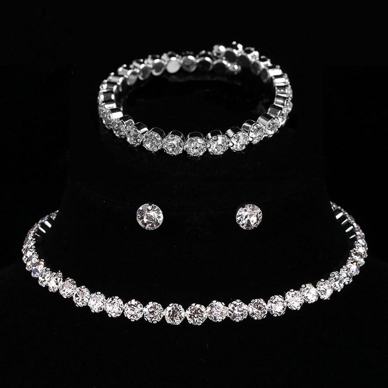 2/3Pcs Light Luxury Round  Jewelry Set For Women Charm Necklace Bracelet Earring Brides Wedding Jewelry Accessories