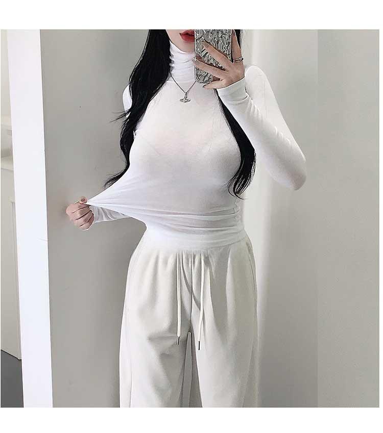 Korean Dongdaemun Women's Slim-Fit Cashmere High Neck Long Sleeve T-Shirt - Soft, Smooth, and Figure-Flattering