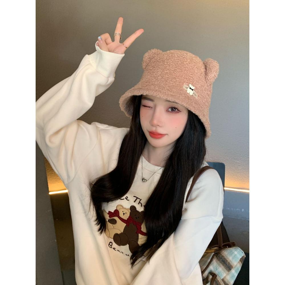 

Шапка женская милая медвежонок имитация овечьей шерсти панама зимняя теплая показывает умывальник шляпа Tide