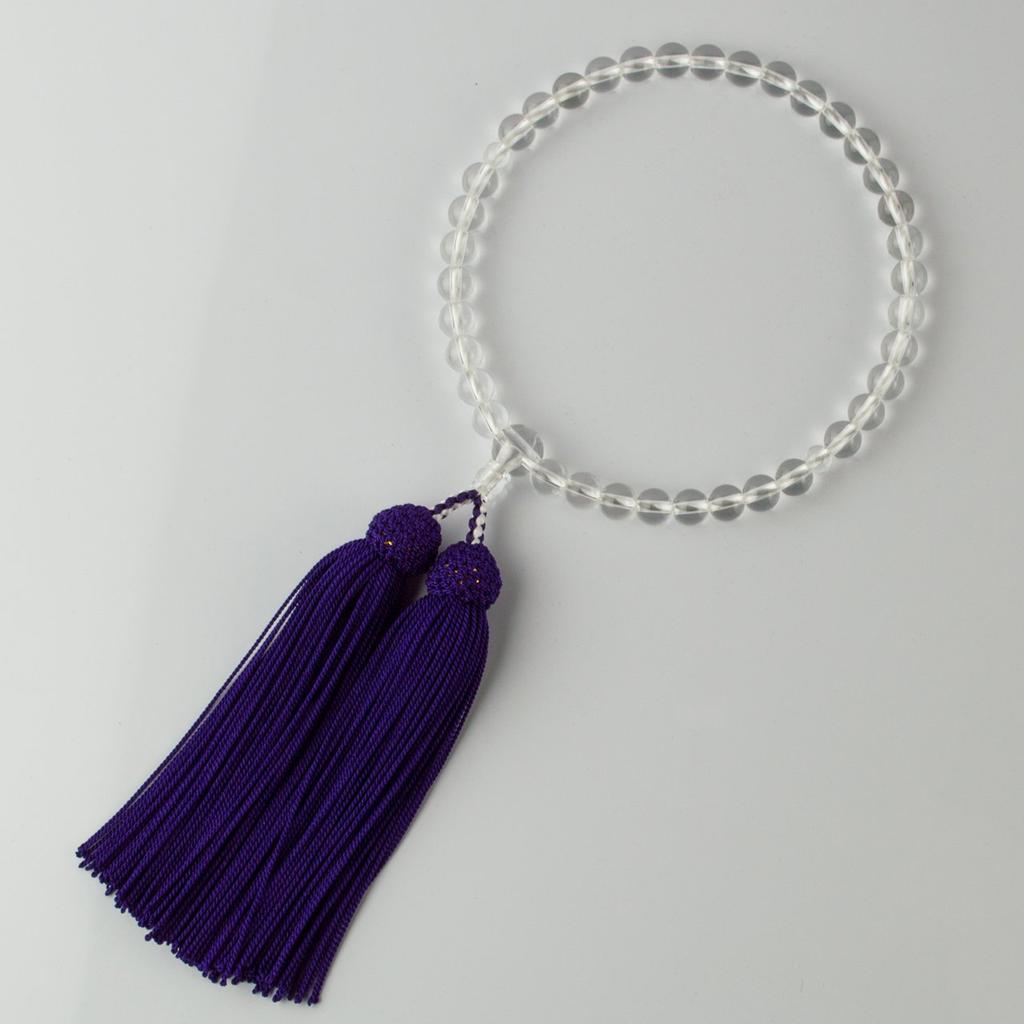 Sato Funeral Service Crystal Prayer Beads with Silk Tassel for Women, Suitable for All Sects, Made In Kyoto, Includes a Portable Pouch, Prayer Bead