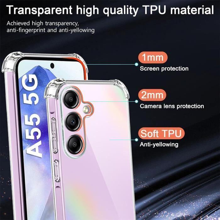 Coque de protection - BOOLING - pour Samsung Galaxy A55 5G - TPU Antichoc - Transparent - 2 Verres Trempés