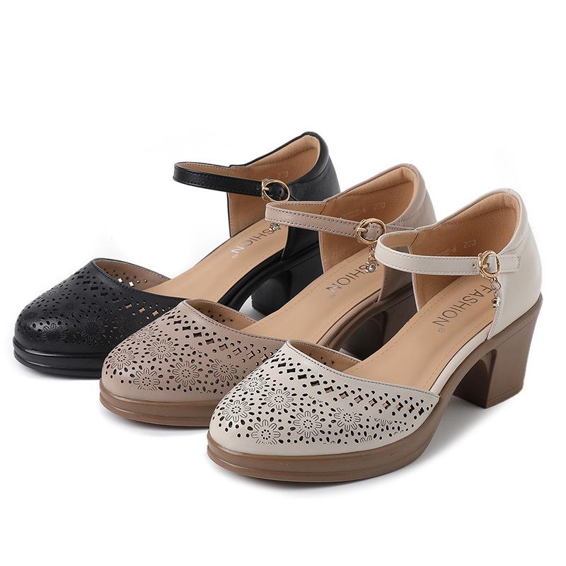 Fashion GKTINOO Genuine Leather Women Sandals Comfort Summer Shoes 6.5CM High Heels Non-slip Women Shoes 2025 Hollow Sandals Large Size