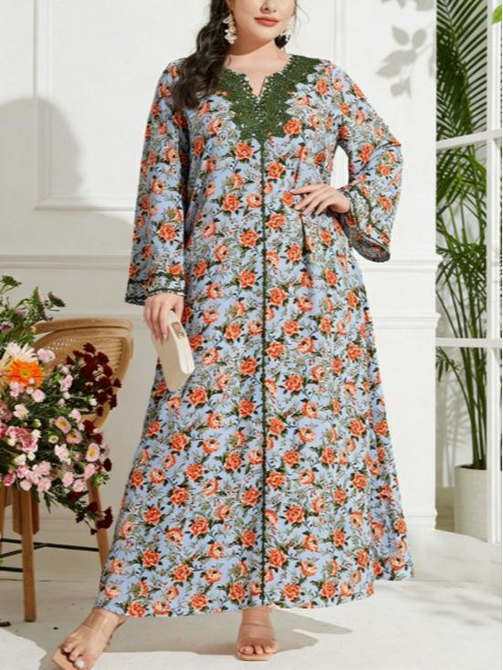Plus Size Women s Floral Bell Sleeve Maxi Dress 3XL разноцветный