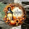 2D Flat, 1pc Round Aluminum Printed Autumn Harvest Welcome Sign, Suitable for Seasonal Wall Decor In Entryways, Porches, Gardens & Home.Easy Hang