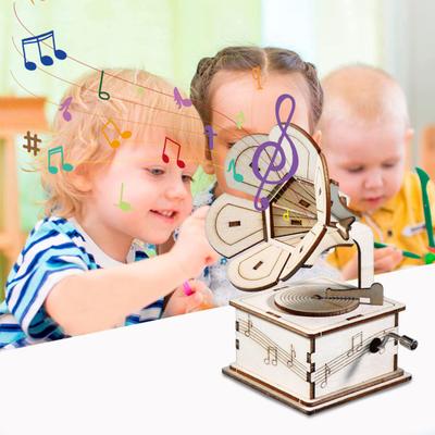1 sada DIY Retro gramofon Modelová sada Ručně vyráběná dřevěná skládačka Ručně ovládaný fonograf