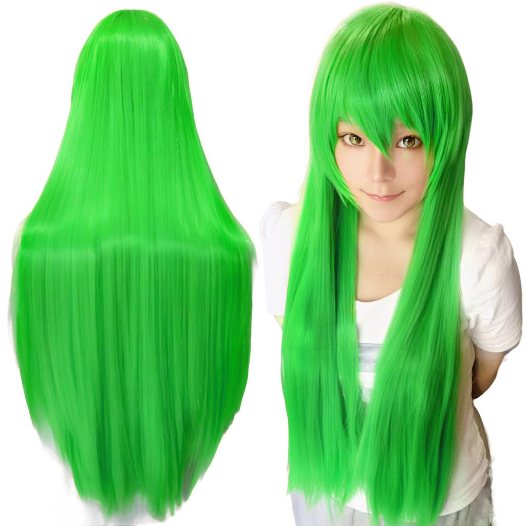 Synthetic Hair Bright Green Straight Long Wig Anime Cosplay Sothis Halloween Costume Mion Sonozaki Hair Wigs with Bangs