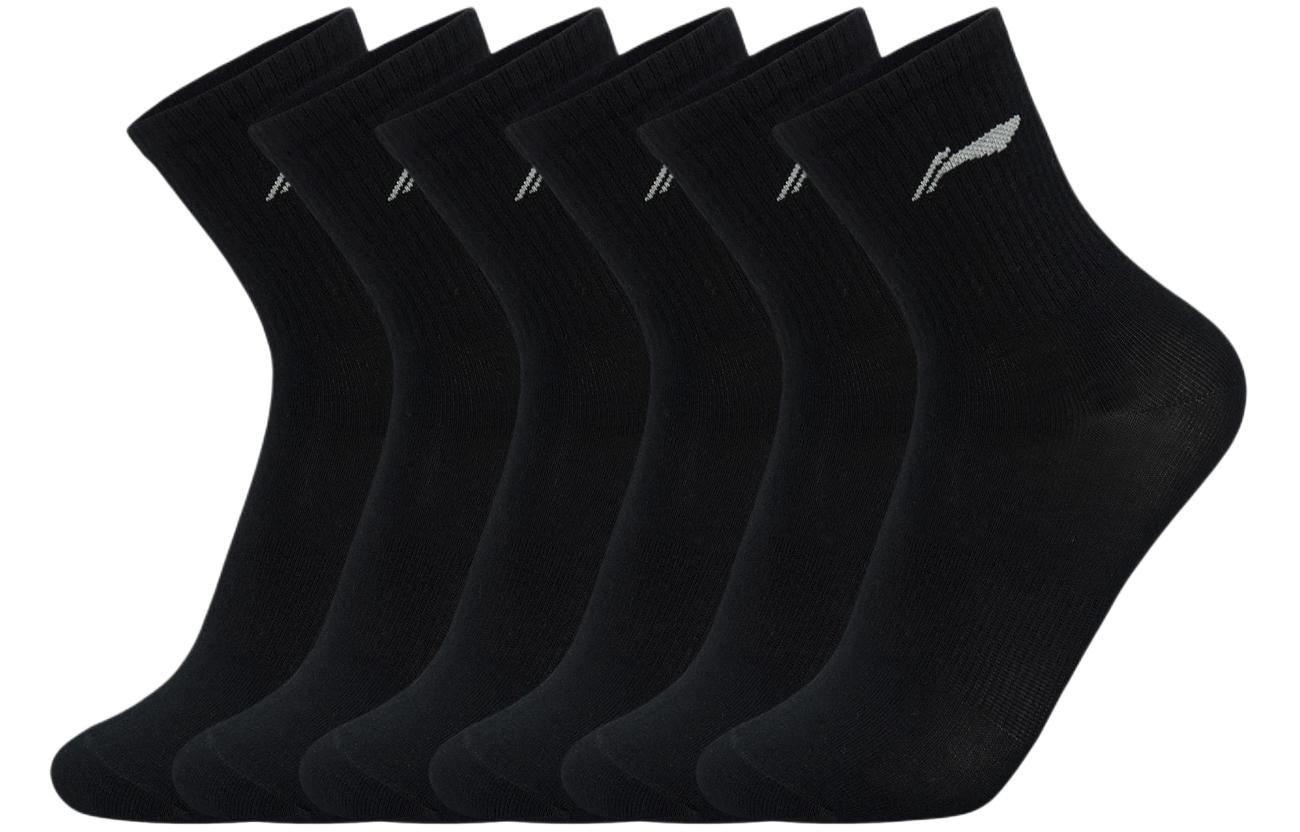 Li Ning Fitness Series Crew Socks Unisex 6 Pack Black AWSU239-2 L