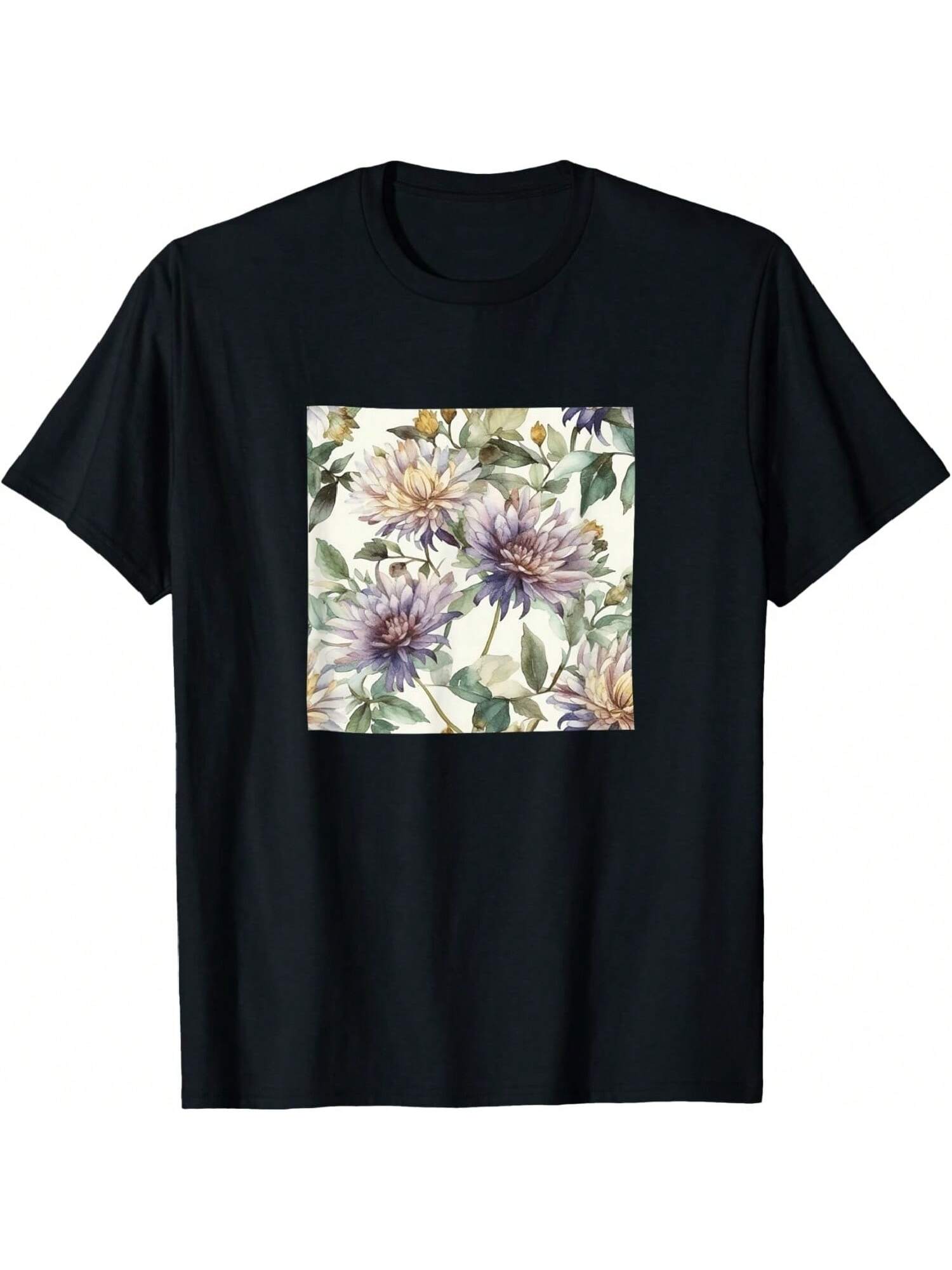 Aster Watercolor Floral Wildflower Pattern Graphic T-Shirt S разноцветный