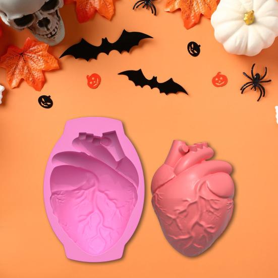 Moule à Gâteau En Silicone Forme Cœur Halloween - Dimensions 23x16x7,2 Cm - Résistant à La Chaleur (-40°C à +230°C) - Pour Pudding, Chocolat, Gélatine