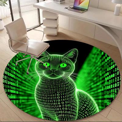 1pc Matrix Cat Office Round Area Rug, Indoor Mat Suitable ForOffice, Under Office Chairs Bedroom Living Room Home Decor T155