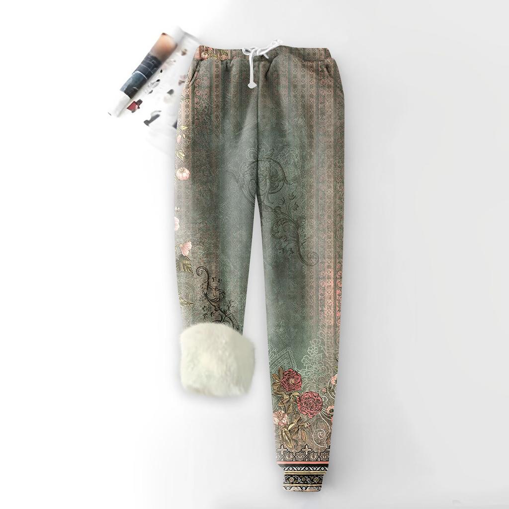 Damenmode Bedruckte Sporthose Locker Verdickte Dicke Fleece Warme Hose