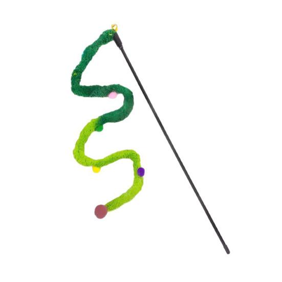 Cat Wand Toy Interactive Cat Teaser with Bell Colorful Pom Poms Plush Tail Cat Teaser Wand for Indoor Cats Kittens