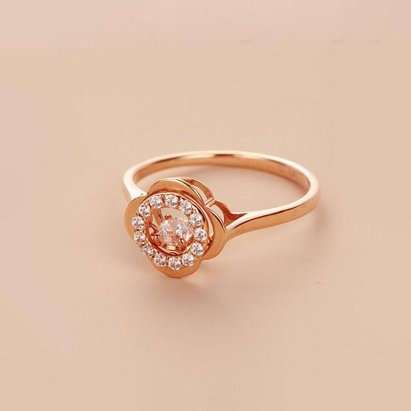 Russian Purple Gold Smart Ring Sweet Rose Gold Plated Zircon Flower Ring Premium Simple Jewelry