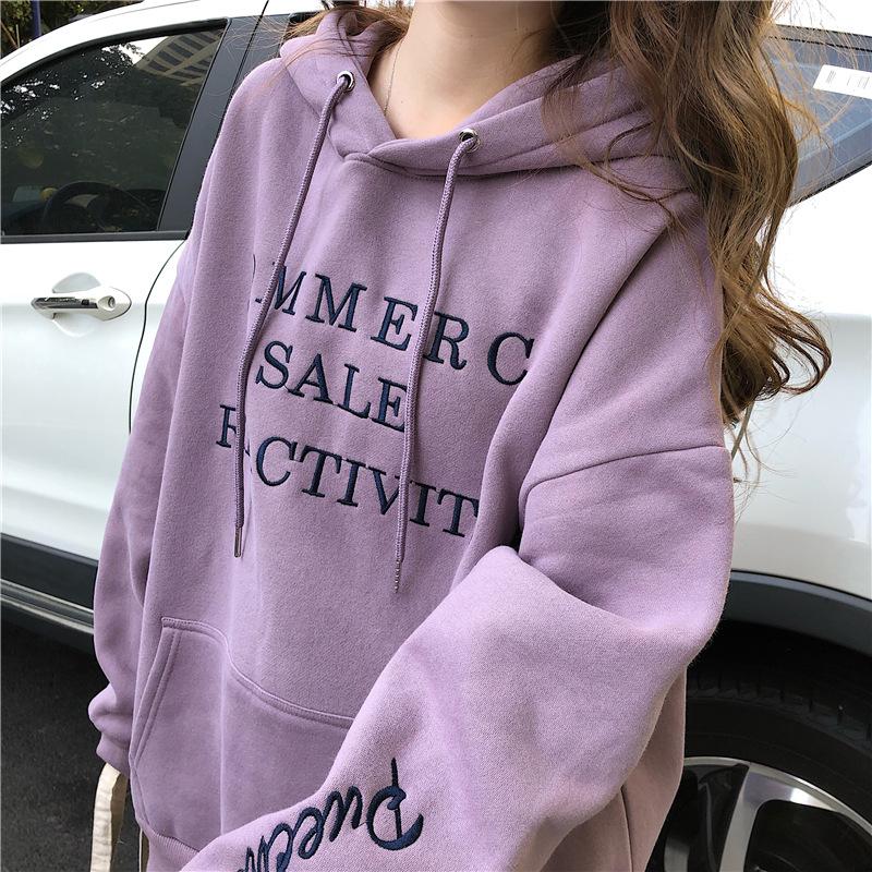 Women's Velvet Heavy Embroidery Loose Hooded Sweatshirt for Autumn and Winter Long Sleeve Base Shirt Jacket Top
