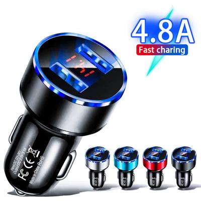 4.8a 5v Car Chargers 2 Ports Fast Charging For Samsung Xiaomi Iphone 11 12 Plus Universal Aluminum Dual Usb Car-charger Adapter