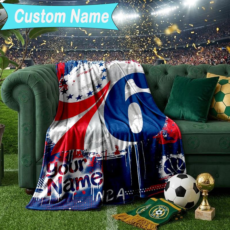 Custom Name Blanket 76ers Basketball Team Blanket Bedding Blanket for Travel, Camping, Living Rooms, Offices, Sofas, Fan Christmas gift