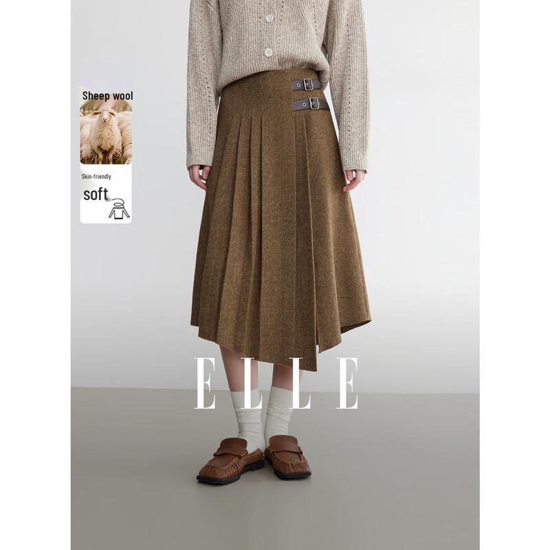 ELLE Women s Retro Wool Blend Pleated A-line Skirt M