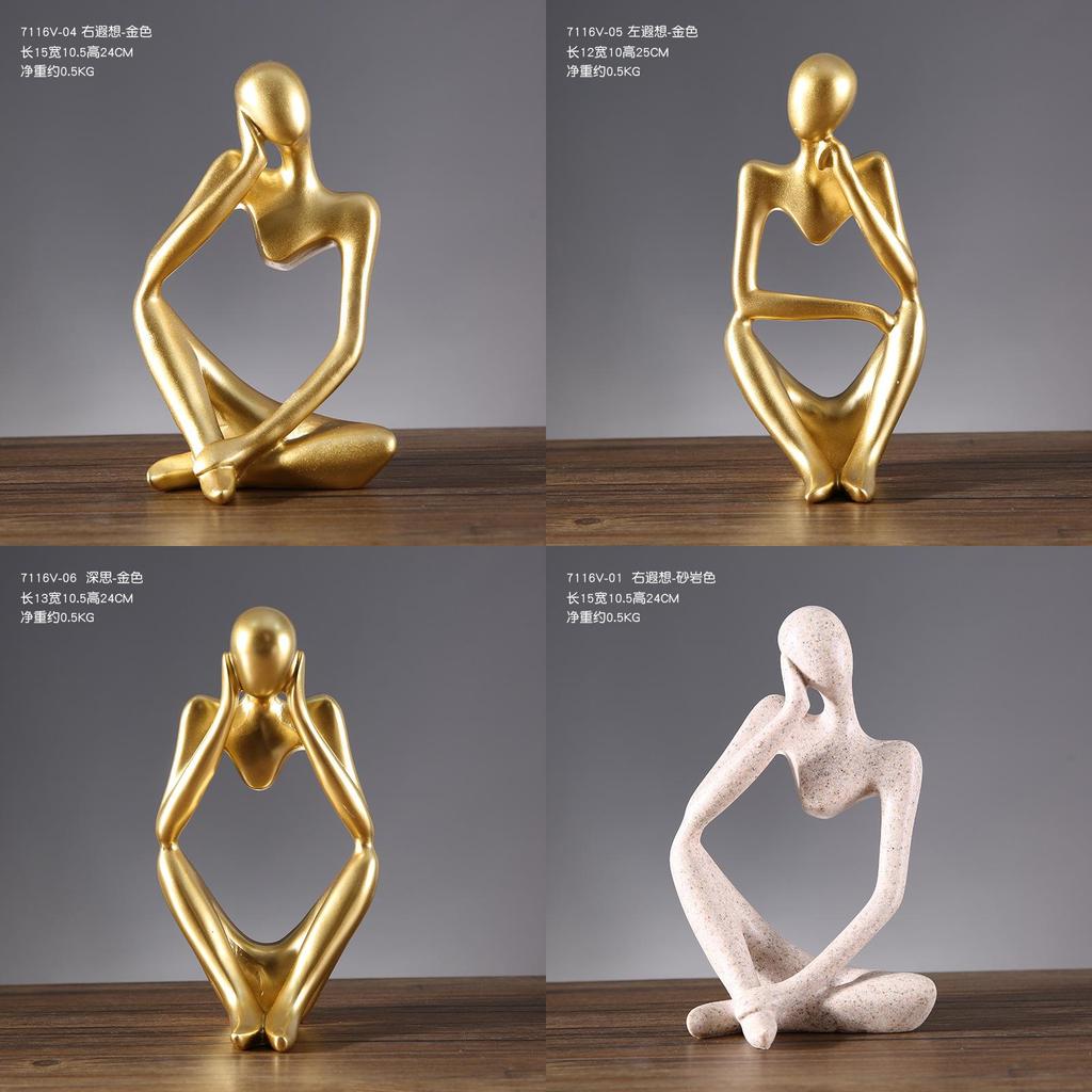 European Style Resin Sculpture For Home Office Desk Decor With Thoughtful Pose