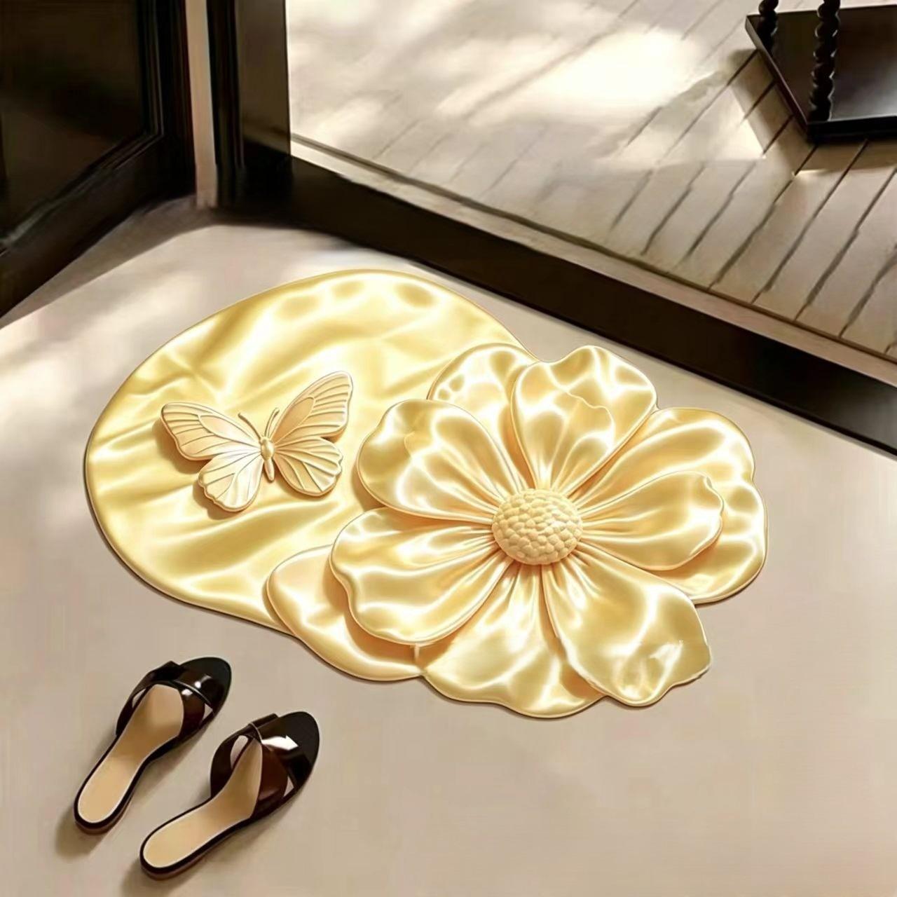 Kuangcai Diatom Mud Luxury Bathroom Mat - Light Silk Flower, Quick-dry, Non-slip, Water Absorbent. 40*60cm