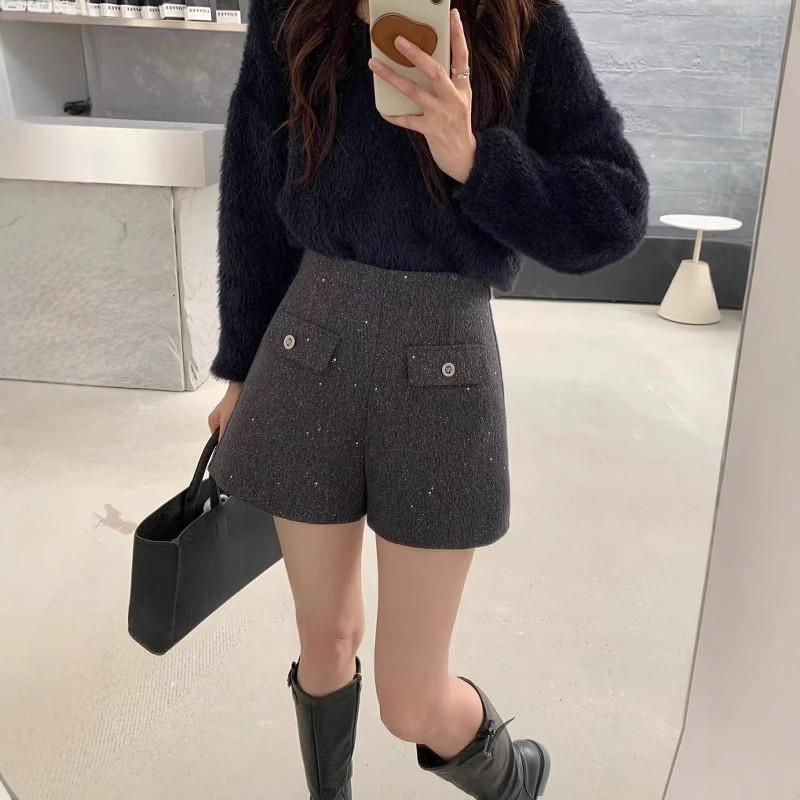 

Plus Size High Waist Sequined Tweed A-Line Wide Leg Shorts for Women M