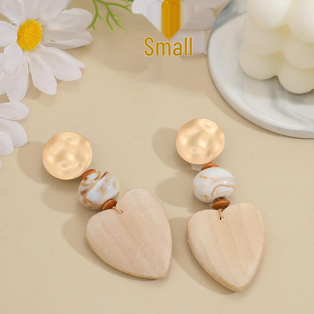 Melard Retro Artistic Heart Dangle Earrings – Handmade Patchwork Faux Wood Design for Women