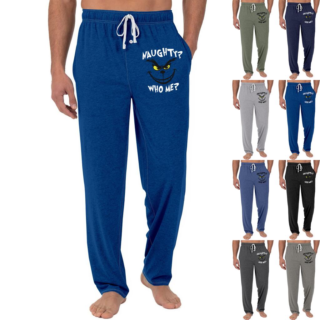 Men's Christmas Grinch-Printed Pocket & Sleep Pants | Soft , Elastic Waist