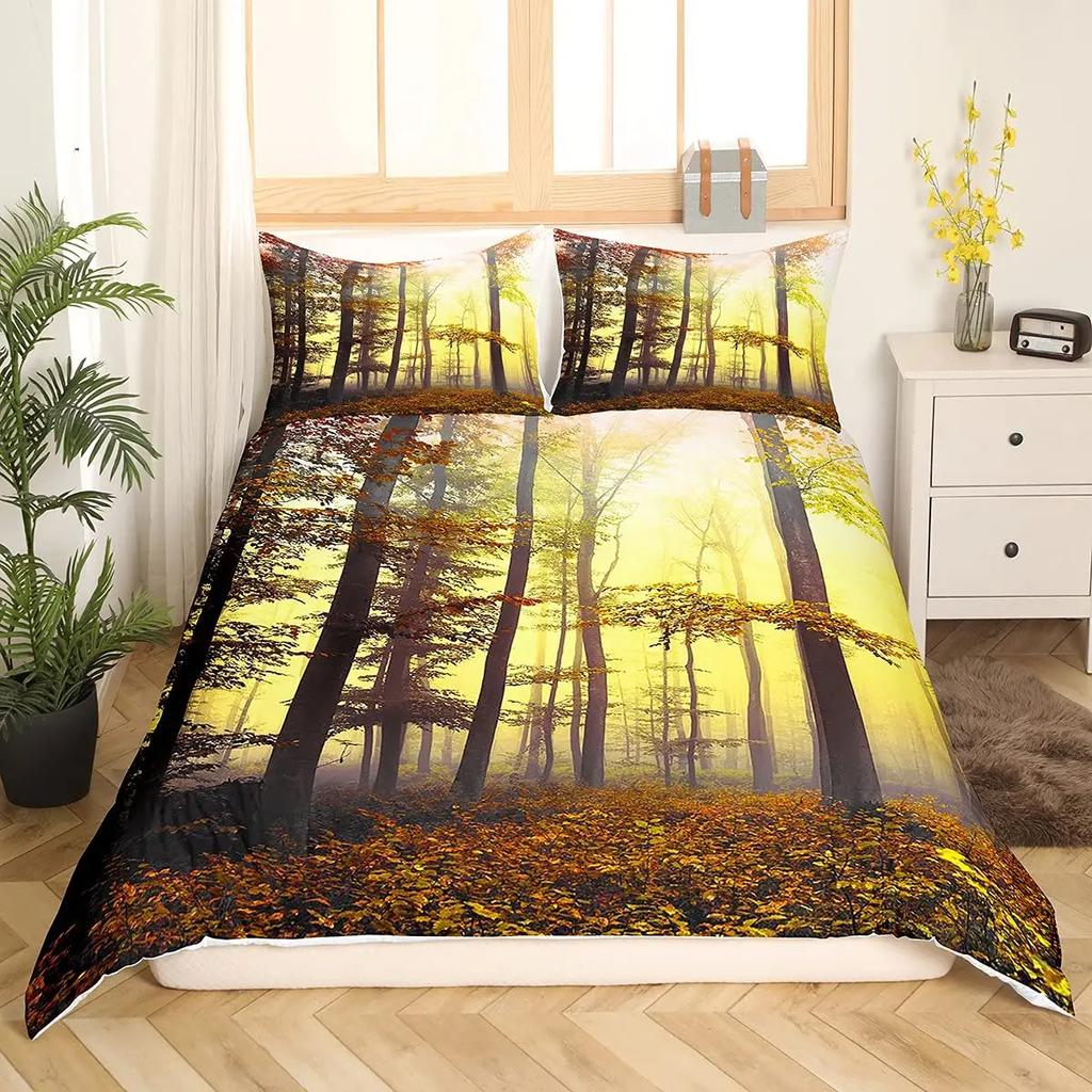 Tree Lush King Queen Bedding Set Dense Birch Trees Duvet Cover Jungle Nature Botanical Quilt Cover Polyester Comforter Cover