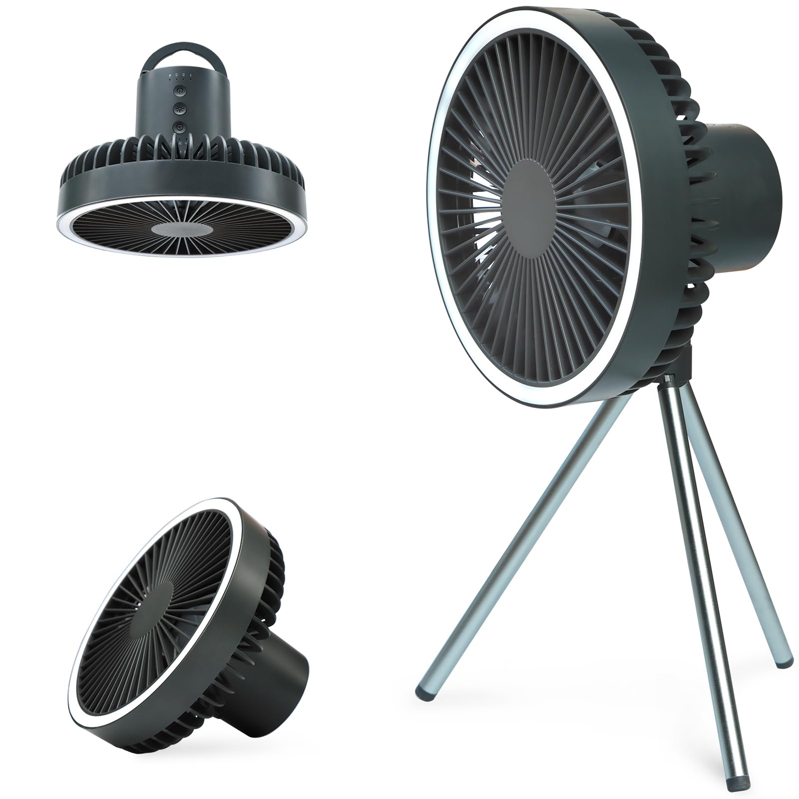 

KANIYA Camping Fan with LED 35 Hours of Continuous Function Stand 3 Airflow Heatstroke Prevention Built-in 10,000mAh Battery, Light, Use,