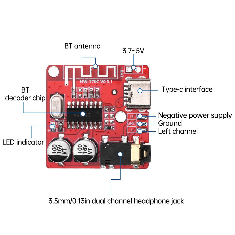 1/5/10Pcs Bluetooth Audio Receiver Board Bluetooth 5.1 MP3 Lossless Decoder Micro USB 3.5mm Audio Output Type-C Amplifier Module