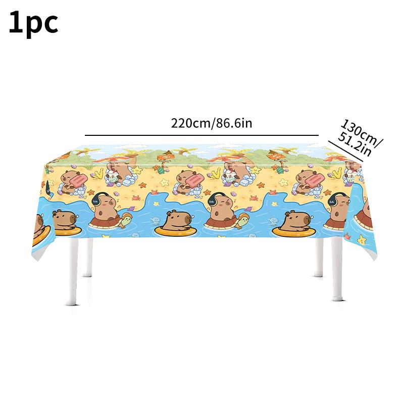 Capybara Theme Disposable Tableware Set Cartoon Capybara Tablecloth Cups Plates Napkin Happy Birthday Banner Kids Party Supplies