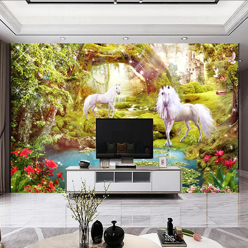 Mural Wallpaper 3D Beautiful Forest White Horse Lake Nature Scenery Photo Wall Paper Living Room TV Sofa Background Wall Home Decor Rolls
