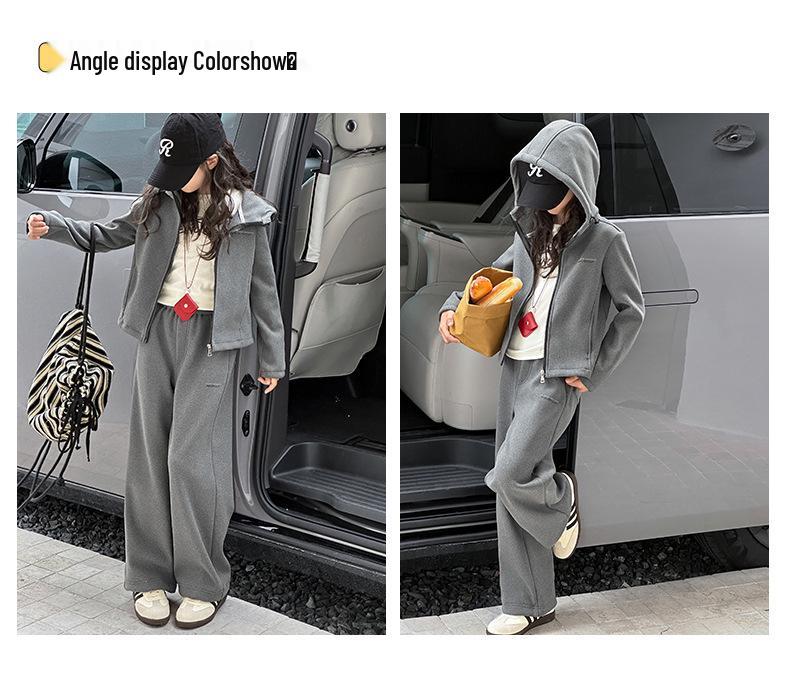 Ensemble Sweat à capuche doublé polaire et pantalon de survêtement pour filles - Style hiver 2025