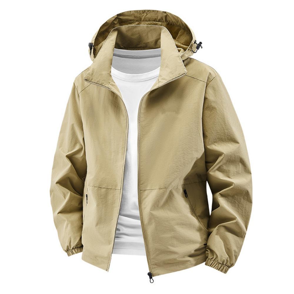 Men Jacket Spring and Autumn Fashion Versatile Windproof Waterproof Workwear Hooded Jacket Outdoor Travel Leisure Camping Jacket