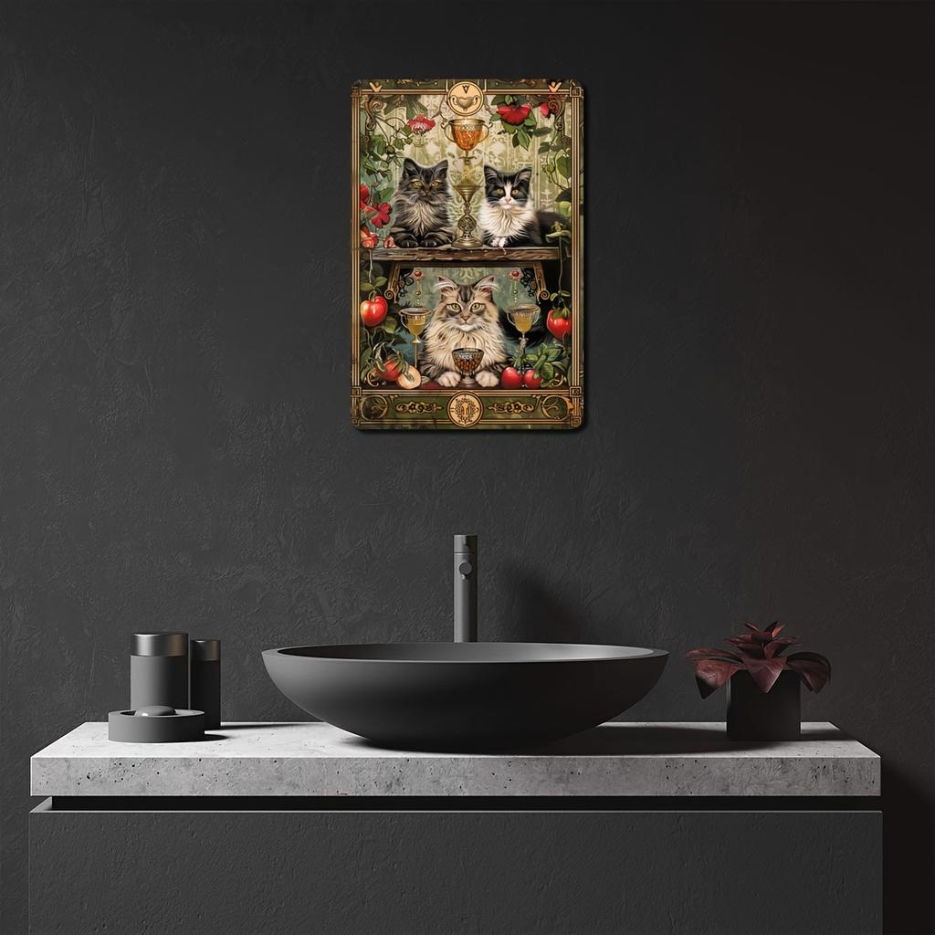 Vintage Cat Theme Metal Tin Sign, Mystical Style Iron Art Wall Decor, Ideal for Cafes, Home Decoration, Study, Gift Shop - 1 Pac