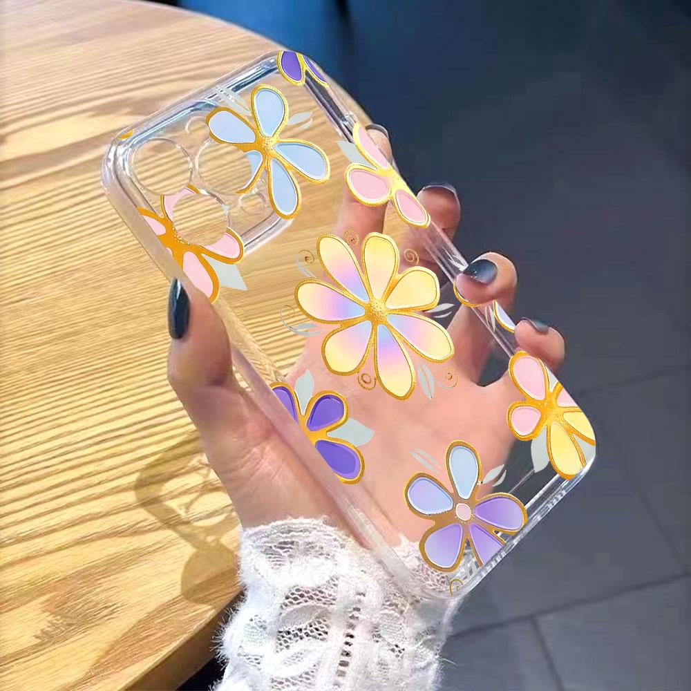 Iridescent Flowers with Gold Vines Lucency Phone Case for IPhone 14 15 16 13 12 11 17 Pro Max 12 13 Mini Soft Cover