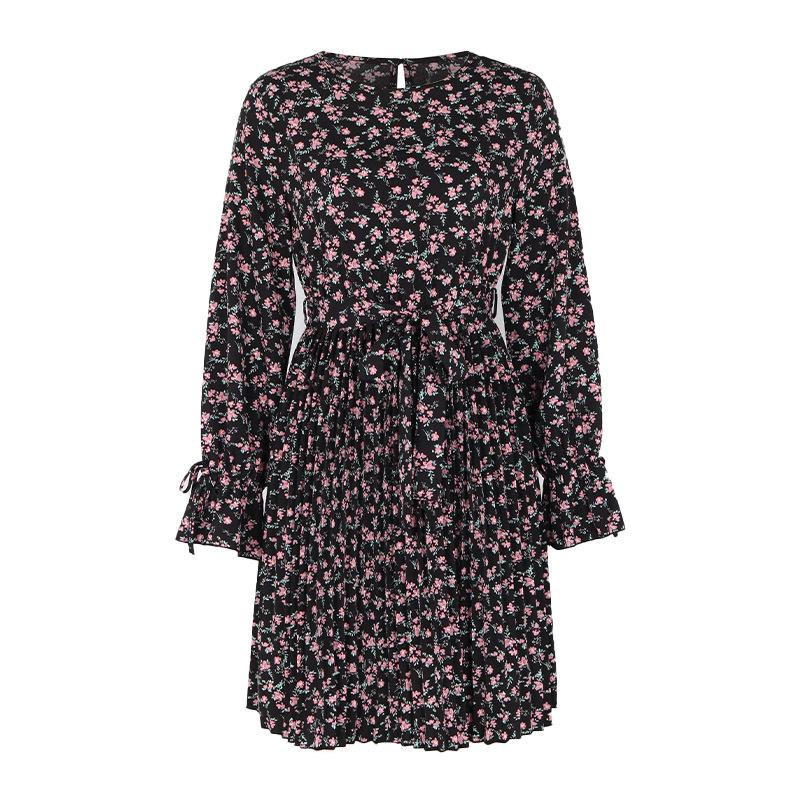 Abito da donna primaverile e autunnale, girocollo, temperamento, eleganti abiti stampati a maniche lunghe