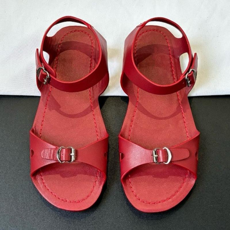 Fashion High Quality Red Pu Flat Sandals Women Fashion Cozy Back Strap Buckle Design Brand Casual Shoe Summer Sexy Open Toe Beach Sandal