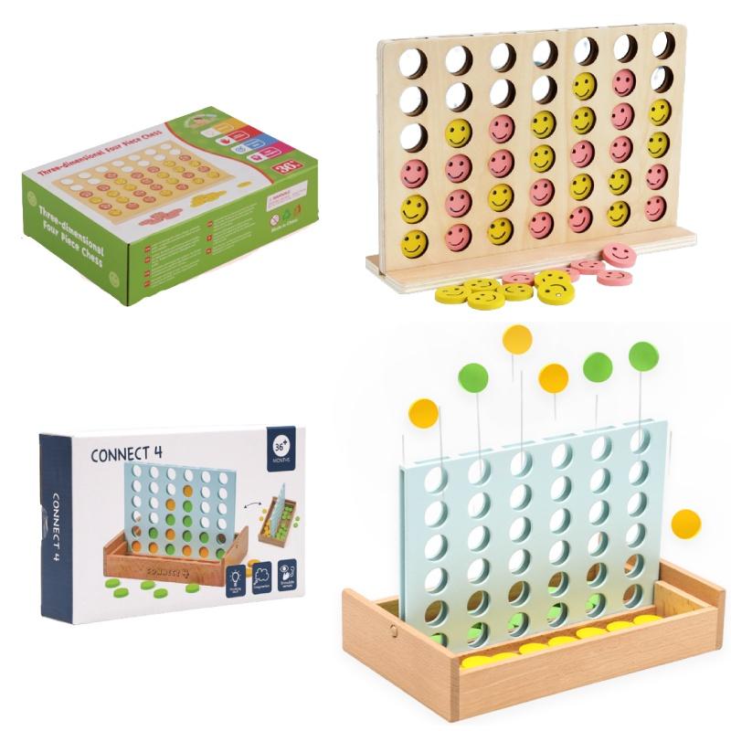 High-quality Wooden Connect Four Toy Interactive Game For Parent-child Bonding