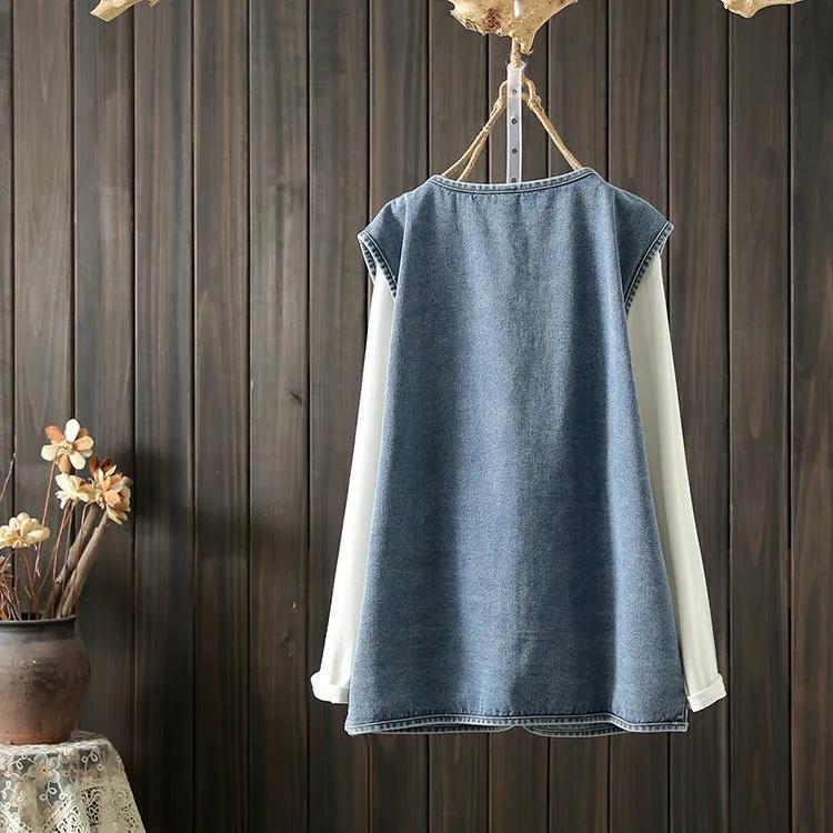 Women's Vintage Loose Casual Sleeveless Vest Solid Color Simple Button Pocket Denim Jacket