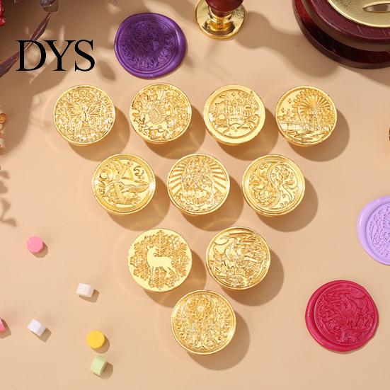 Vintage Wax Seal Stamp 10 Pcs Head Replacements, Flower Pattern Sealing Retro Brass Heads for Envelope, Invitations, Wedding, Gift Packing,