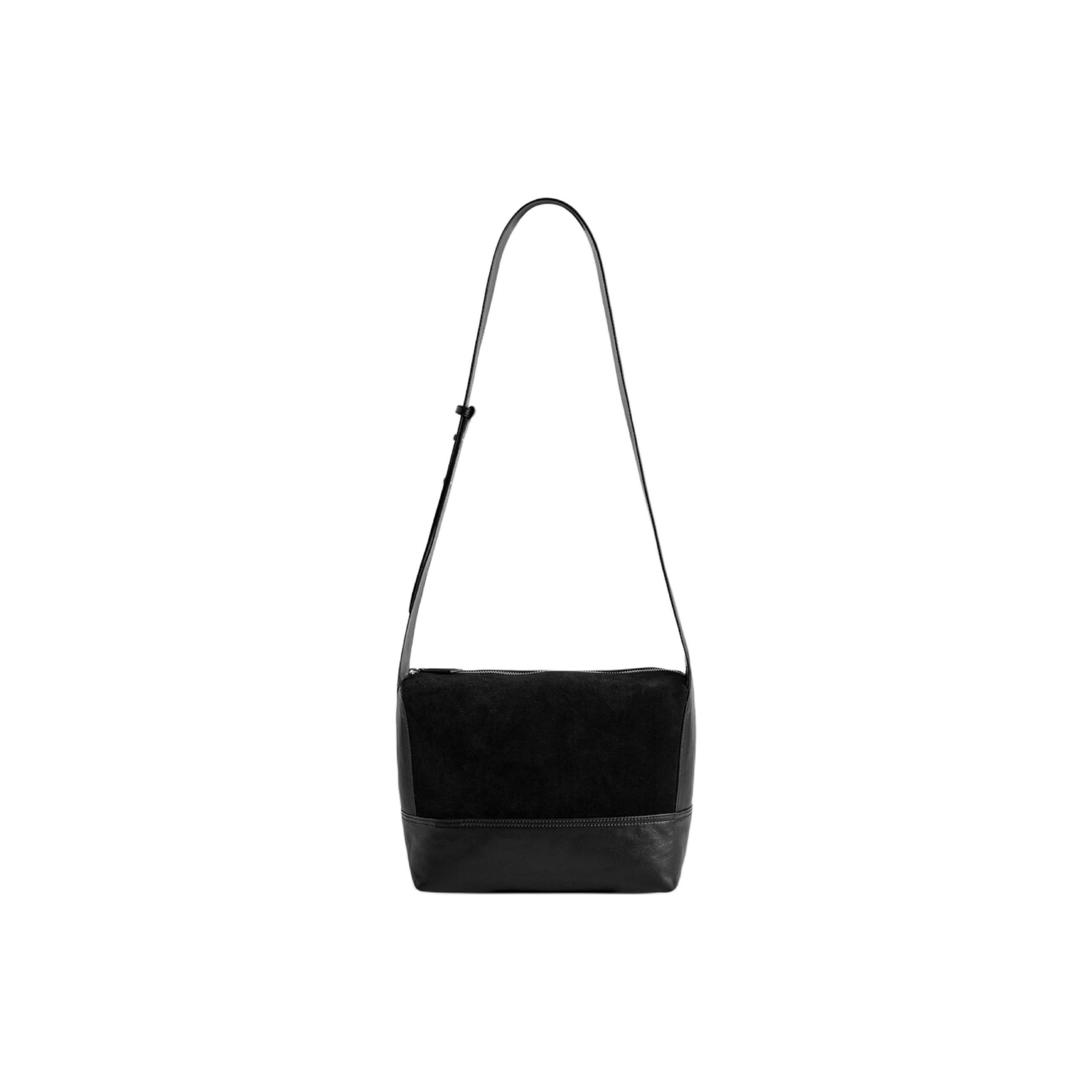 

COS Adjustable Strap Patchwork Sheepskin Leather Crossbody Shoulder Bag Men bags Black 1300406001 Black