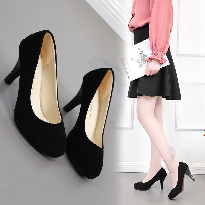Fashion 2024 Black Women Pumps High Heels Shoes Thick Heel Round Toe Pumps Summer Autumn Fashion Shoes
