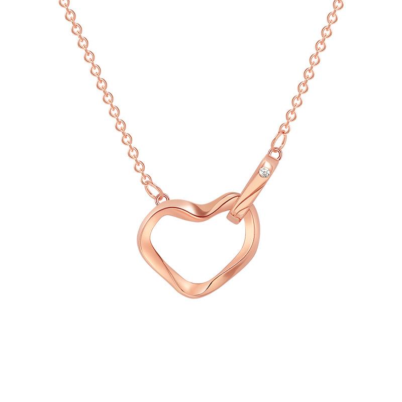 Korean Version of New Tin Paper Wrinkled Double Ring Clavicle Chain with Interlocking Heart Shaped Irregular Mobius Ring Necklace