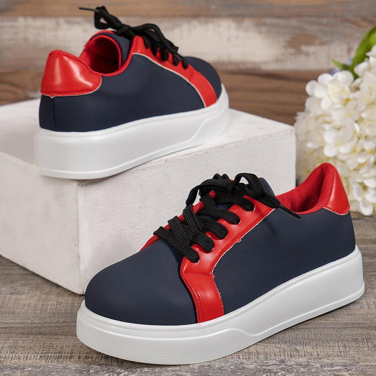 

Большой размер 2025 весна и осень новые повседневные кеды на маффиновой подошве, толстая подошва, цветная комбинация, белые туфли 43 тёмно-синий