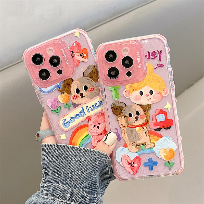 Clear Candy Sweet Graffiti Dog Bear Case For Iphone 13 12 11 14 Pro Max Glitter Protective Cover Shell
