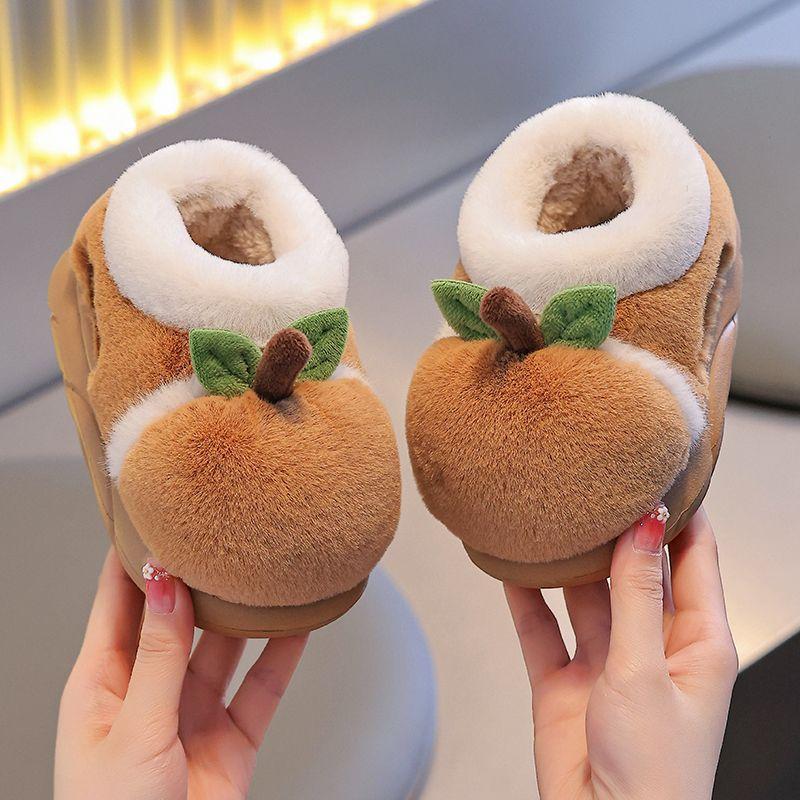 Fashion New baby kawaii fruit slippers winter home heel wrapped shoes kids lovely apply slipper boys girl warm house slip on boot shoes