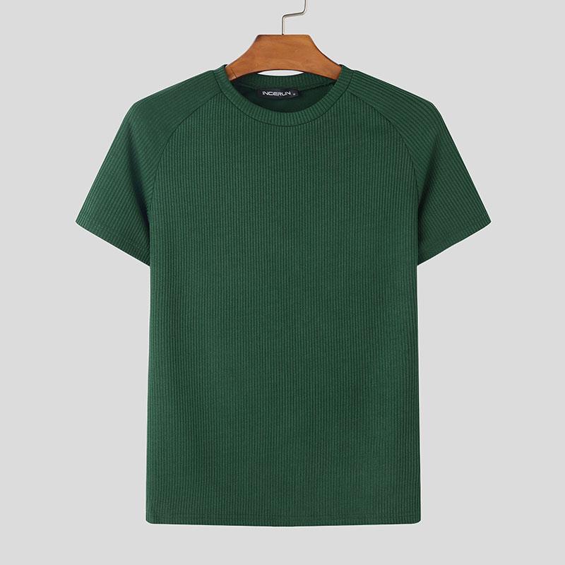 

INCERUN Summer Men O-eck Short Sleeve Texture Muscle T-shirts Tops XL зелений