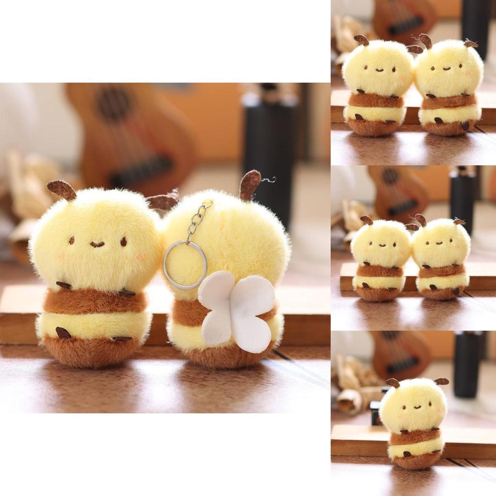 Cute Bee Plush Keychain Backpack Charm Soft Stuffed Animal Toy With Pp Cotton Fill Mini Gift For Kids